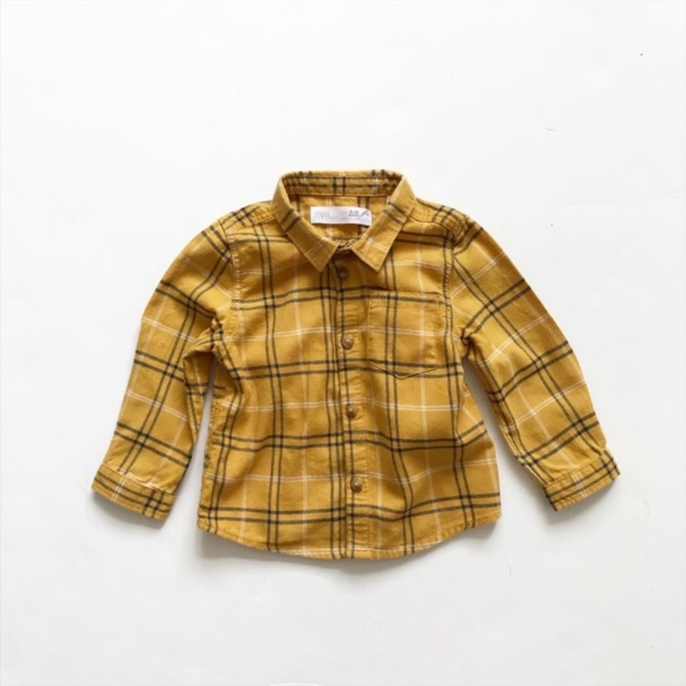 Zara mustard plaid button down VGUC 9-12 months